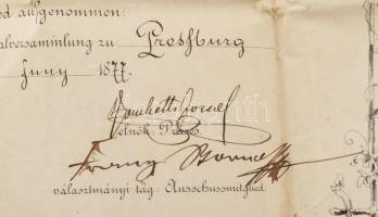 1877 Pozsony, a Felsőmagyarországi kéményseprő ipartársulat mesterlevele Hardtner Károly részére. De...