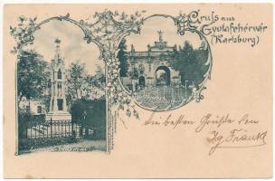 1900 Gyulafehérvár, Karlsburg, Alba Iulia; Losenau Denkmal, Inneres Festungsthor / emlékmű, Várkapu / monument, castle gate. Art Nouveau, floral (Rb)