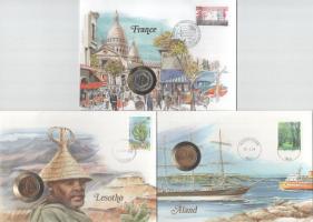 5db-os érmés boríték tétel, mind különféle és német nyelvű tájékoztatóval, benne: Franciaország, Les...