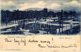 1900 Hátszeg, Hateg; Sétatér. Groszeck Károly kiadása / promenade (ázott / wet damage)