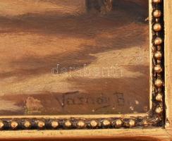 Vasady B jelzéssel, XX. sz. első fele: Napfényes utca. Olaj, karton. Dekoratív, kissé sérült fakeret...