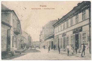 1911 Fogaras, Fagaras; Sterzing utca, Hermann gyógyszertár, Izsák Benő üzlete. Fleissig Jakab és fia kiadása / street view with shops and pharmacy (EK)