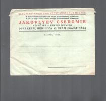 Jakovlyev Csedomir rézműves (Dunakeszi, Bem utca) 2 db szórólap és fejléces boríték
