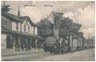 1915 Marosludas, Ludosul de Mures, Ludus; pályaudvar, vasútállomás, gőzmozdony, vonat. Balázs János vasúti vendéglős kiadása / railway station, locomotive, train