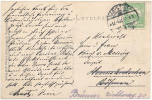 1912 Nagyszeben, Hermannstadt, Sibiu; Schewis utca, Igazságügyi palota, villamos. Emil Fischer, Jos....