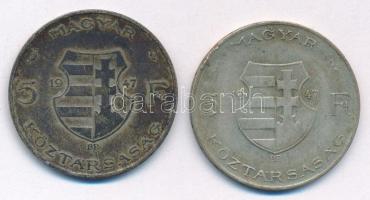 1947. 5Ft Ag "Kossuth" (2x) T:VF,F patina Adamo F8.1