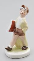 Bodrogkeresztúri diákfiú figura, jelzés nélküli, minimális kopással, m: 15,5 cm