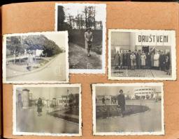 1938-1940 Régi családi fotóalbum, benne városi látképek (Vinkovci, Belgrád, stb.), sok katonai fotóv...