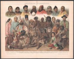 cca 1900 4 db népfajok témájú nyomat a a Brockhaus lexikon 14. kiadásából, 17x25 és 25x31 cm