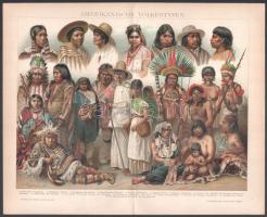 cca 1900 4 db népfajok témájú nyomat a a Brockhaus lexikon 14. kiadásából, 17x25 és 25x31 cm