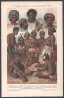cca 1900 4 db népfajok témájú nyomat a a Brockhaus lexikon 14. kiadásából, 17x25 és 25x31 cm