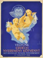 Konecsni György (1908-1970): &quot;Vegyünk erdélyi nyereménykötvényt&quot;, plakát, gyűrődésekkel, 63×47 cm