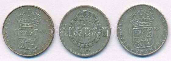 Svédország 1942. 1Kr Ag "V. Gusztáv" + 1956-1964. 1Kr Ag "VI. Gusztáv Adolf" (2x...