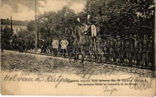 1906 Das serbische Militär bei Ankunft S.M. des Königs / Szerb katonák a király érkezése előtt. Dr. Delmár Emil műgyűjtőnek címezve / Serbian military, soldiers before the arriving of the King (fa)