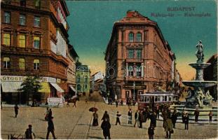 1920 Budapest VIII. Kálvin tér, villamos, Magyar fém lámpaáru gyár, Danubius kút (1945 után újrafaragták és az Erzsébet téren állították fel), gyógyszertár, Baross és Üllői út (EK)