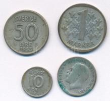 4db klf külföldi fémpénz, közte Finnország 1966S 1M Ag (4x) T:XF-F 4pcs of diff Ag coins, with Finland 1966S 1 Markka Ag (4x) C:XF-F