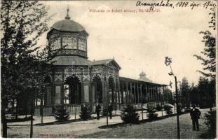1909 Bártfafürdő, Bardejovské Kúpele, Bardiov, Bardejov; Főforrás és fedett sétány. Salgó Mór kiadása / spa, promenade, spring source (Rb)