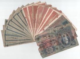 20db vegyes korona bankjegy, közte felülbélyegzettek is T:F-G fo., szakadások