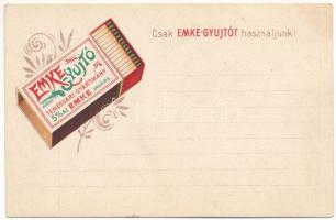 Temesvár, Timisoara; Csak Emke gyújtót használjunk! Temesvári gyártmány, gyufa reklám / match advertisement