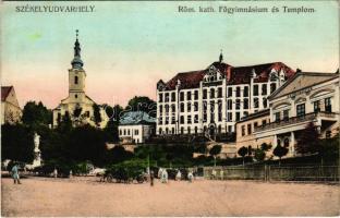 1916 Székelyudvarhely, Odorheiu Secuiesc; Római katolikus főgimnázium és templom. Dragomán S.J. kiadása / school and church (EK)