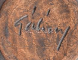 Gálócsy Edit (1928-): 2 személyes teázó szett, kiöntő, cukortartó, 2 csésze alátéttel. Többszínű máz...