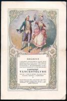 1922 Meghívó a Budapesti M. Kir. Állami Felső Ipariskola hallgatói által rendezett zártkörű táncestélyre, a védnökök és rendezők névsorával, Geiger Richárd színes illusztrációjával. Gyoma, Kner-ny., 2 sztl. lev. Középen hajtott, a hajtás mentén kis szakadással, 23,5x15,5 cm