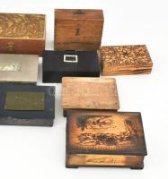 17 darabból álló vegyes díszdoboz tétel, közte értékes antik faragott doboz, Néphadsereg cigarettakí...