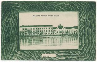 Lippa, Lipova; Állami polgári és felső kereskedelmi iskola / school. Art Nouveau