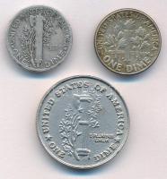 Amerikai Egyesült Államok 1920D 1d Ag "Mercury" + 1963D 1d Ag "Roosevelt" + DN M...