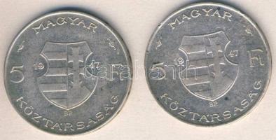 1947. 5Ft Ag "Kossuth" (2x) T:2/3