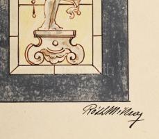 Róth Miksa (1865-1944): Üvegablak terv. Akvarell, tus, papír, jelezve jobbra lent, lap alján Róth Mi...