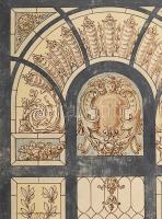 Róth Miksa (1865-1944): Üvegablak terv. Akvarell, tus, papír, jelezve jobbra lent, lap alján Róth Mi...