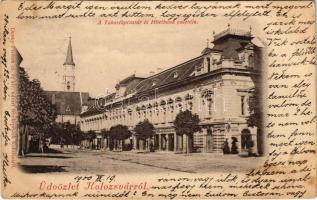 1900 Kolozsvár, Cluj; Takarékpénztár és Hitelbank palotája, Schwartz József üzlete, kemence raktár. Dunky Fivérek kiadása / savings bank palace, shops