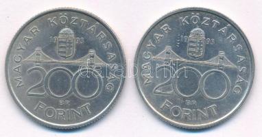 1993. 200Ft Ag "MNB" (2x) T:AU patina Adamo F13