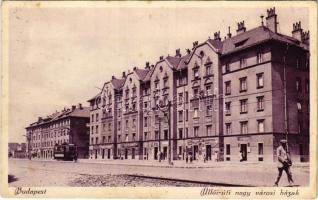 1940 Budapest IX. Üllői úti nagy városi házak, villamos, dohányáruda, üzletek, gyógyszertár (EK)