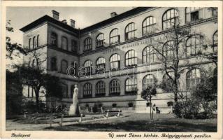 1937 Budapest XII. Új Szent János kórház. Id. Báró Wodianer Albert alapítványának támogatásával épült, előtérben a fiatalon meghalt lányát ábrázoló szobor (EK)