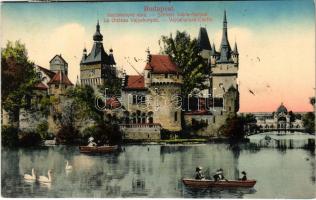 1913 Budapest XIV. Városliget, Vajdahunyad vára, Korcsolyacsarnok, csónakázók