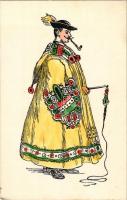 Hortobágyi juhász, magyar folklór művészlap / Hungarian folklore art postcard (EK)