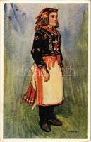 Tardi matyó menyecske, magyar népviselet, folklór / Hungarian folklore art postcard s: Undi Mariska (EK)