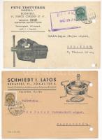 Schmiedt I. Lajos és Petz Tetsvérek üzletének reklámja - 2 db RÉGI lyukasztott képeslap / 2 pre-1945 Hungarian advertisement postcards (with punched holes)