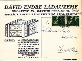 1948 Dávid Endre ládaüzeme. Speciális szikvíz palackszállító ládakészítő. Budapest XI. Bartók Béla út 96. (Zsoltár u. 5.) (EK)