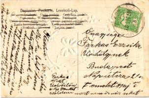 1907 Boldog Újévet / New Year greeting art postcard with horseshoe, pigs and clovers. Art Nouveau, E...