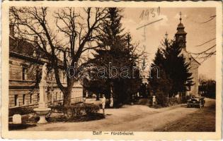 1931 Balf (Sopron), Fürdő részlet, automobil, templom. Lobenwein Harald fotóműterme (EK)