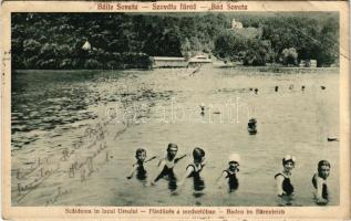 1926 Szovátafürdő, Baile Sovata; Scalderea in lacul Ursului / Fürdőzés a Medve-tóban / Baden im Bärenteich / spa, bathers in Lacul Ursu lake (EB)