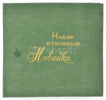 Orosz 6 személyes evőeszköz készlet, fém, jelzett, teljes, díszdobozban