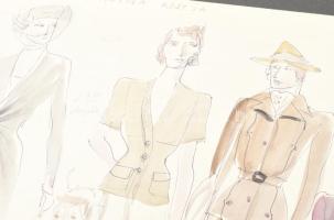 Jelzés nélkül, XX. sz. második fele: össz. 18 db jelmezterv. Akvarell, tus, papír, részben szövetmin...