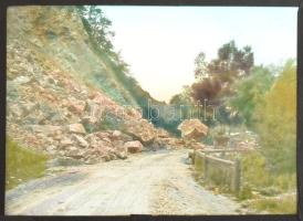 cca 1900-1910 6 db üvegnegatív, közte négy színezett és egy a budapesti Műcsarnokot ábrázoló, 12x9 c...