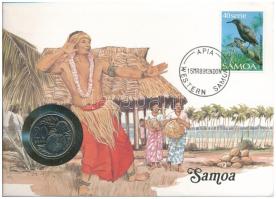 Samoa 1988. 20s Cu-Ni felbélyegzett borítékban, bélyegzéssel, német nyelvű leírással T:UNC Samoa 1988. 20 Sene Cu-Ni in envelope with stamp, cancellation, and a description in german C:UNC