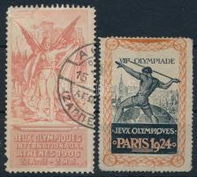 1906 Athéni olimpia levélzáró (szakadt) + 1924 Párizsi olimpia levélzáró