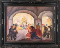 Gáborjáni Szabó Kálmán (1897-1955): Templomban. Olaj, vászon, jelzés nélkül. Dekoratív, kissé sérült fakeretben. 60x80 cm / oil on canvas, unsigned, framed